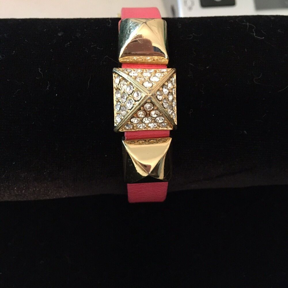Juicy Couture Salmon Pink Leather Bracelet Studded Cuff